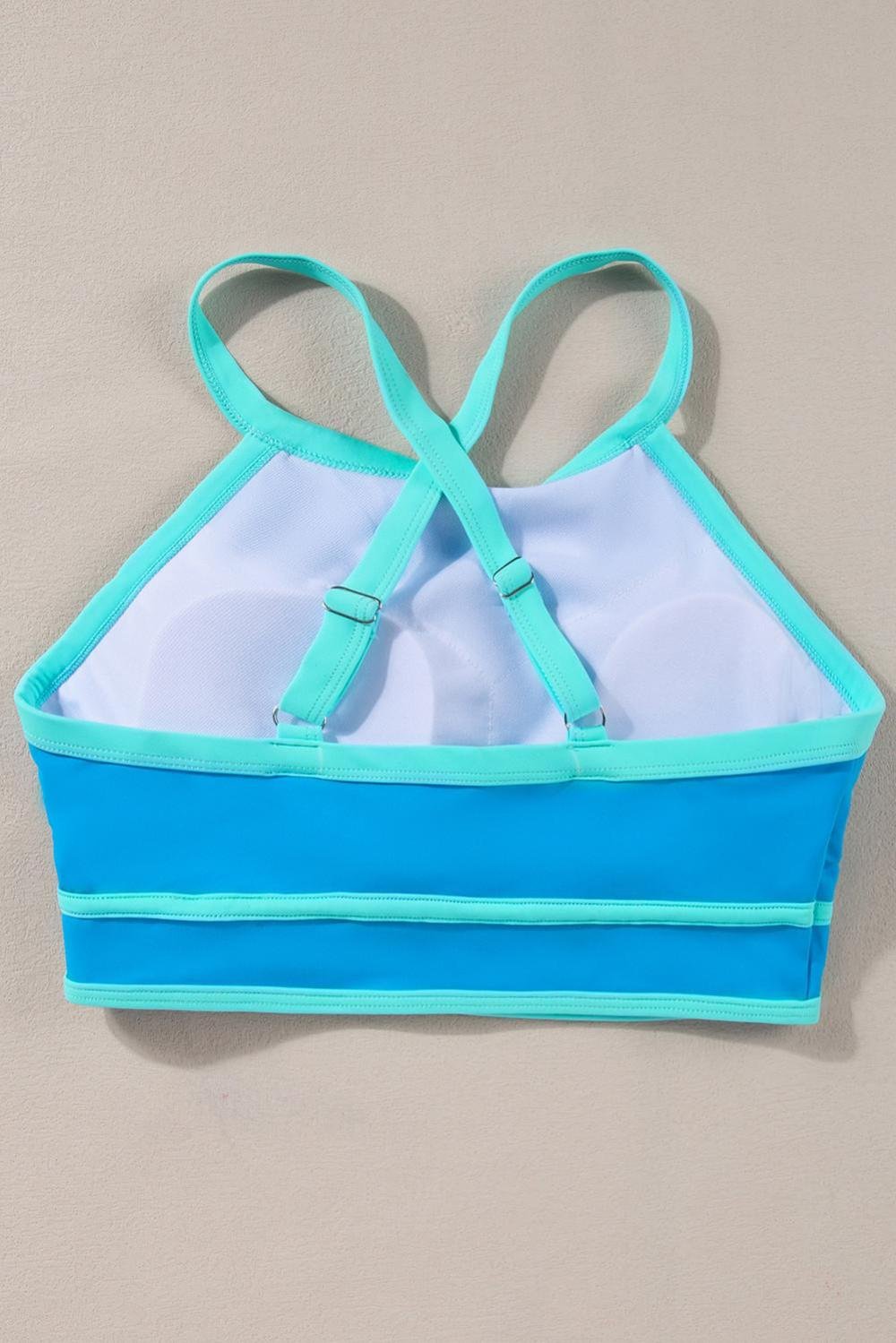 Bikini Sets | Women Blue Contrast Trim Crisscross Back High Waisted Bikini