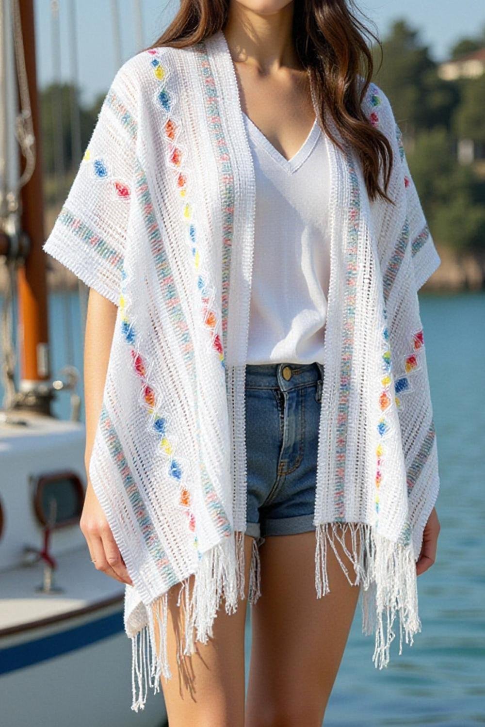 Cover-Ups | Women White Tassel Open Front Knit Cover Up