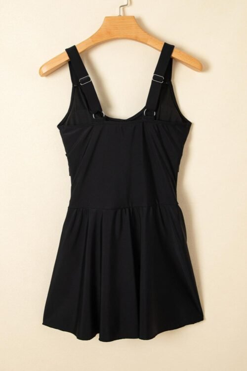 One-Piece | Women Black Adjustable Straps Cutout Ruched Knot Slit One Piece Swim Dress