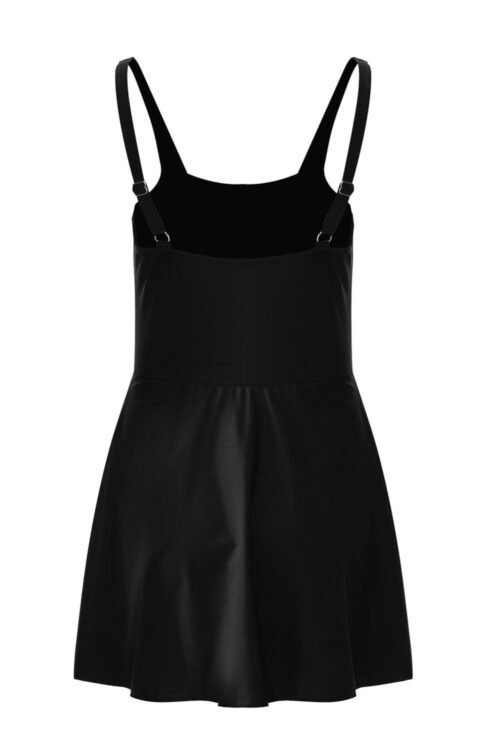 One-Piece | Women Black Side Tied Waist Square Neck Adjustable Straps A Line One Piece Swim Dress